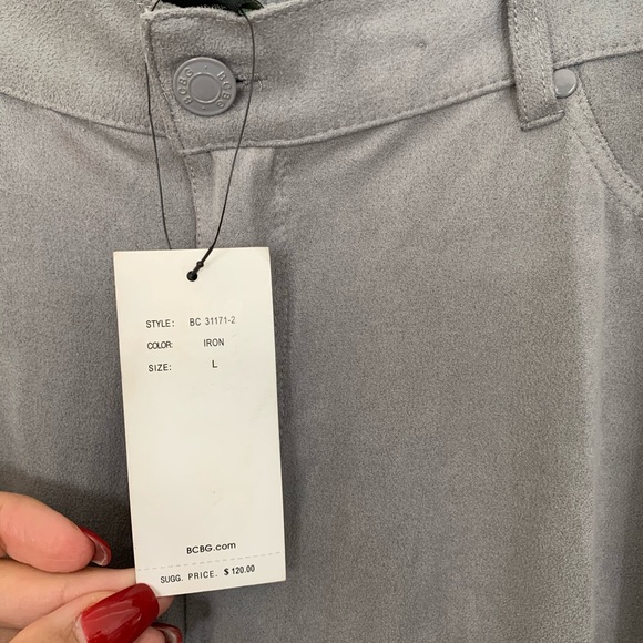 BCBGMaxazria Suede Like Skinny Pant Grey Large - Picture 2 of 5